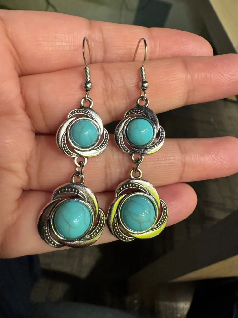 Turquoise color Drop Earrings - Women Jewelry - Picture 5 of 5